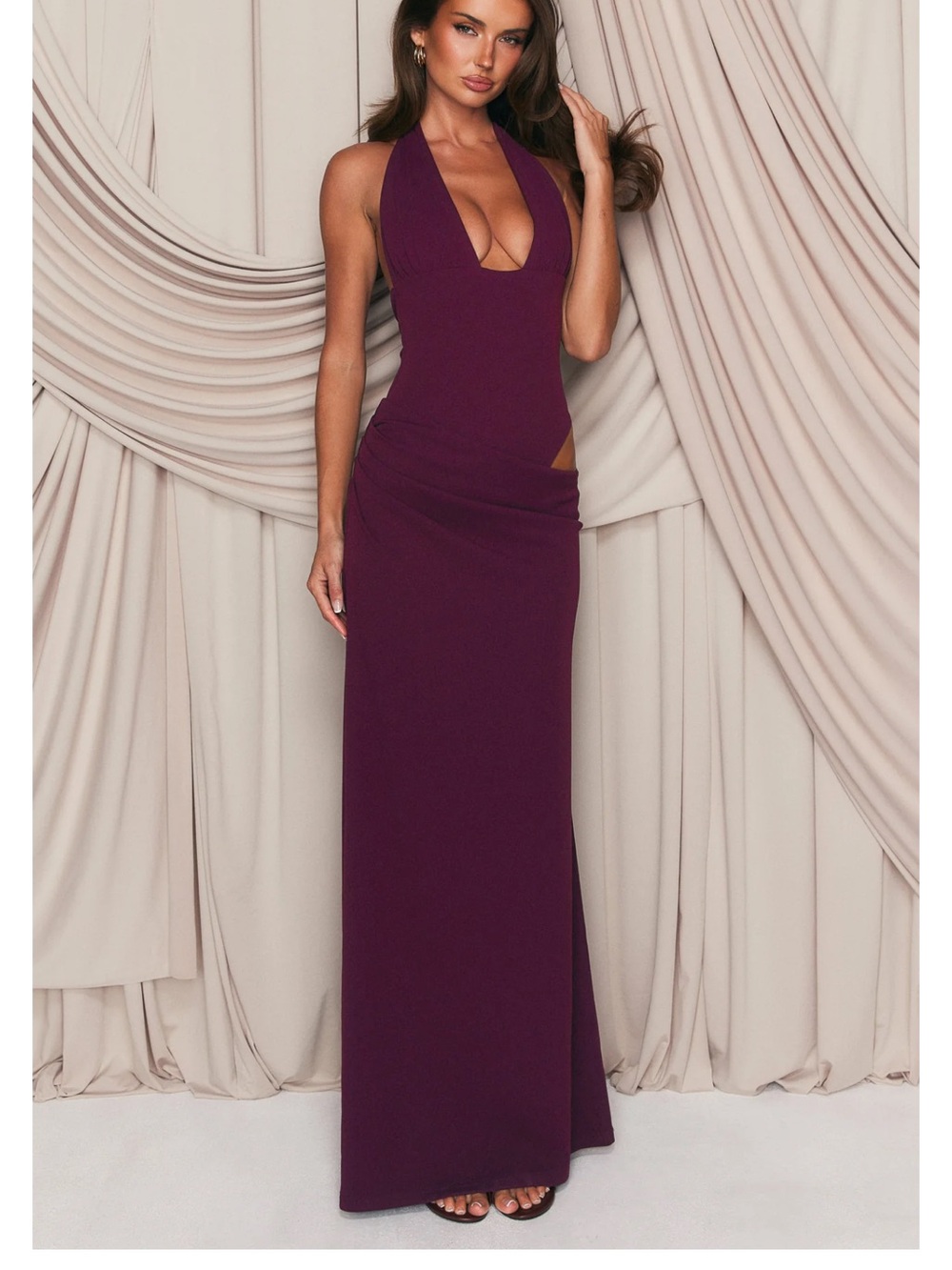 Brand new White Fox Boutique Plum Halter Plunge Maxi Dress